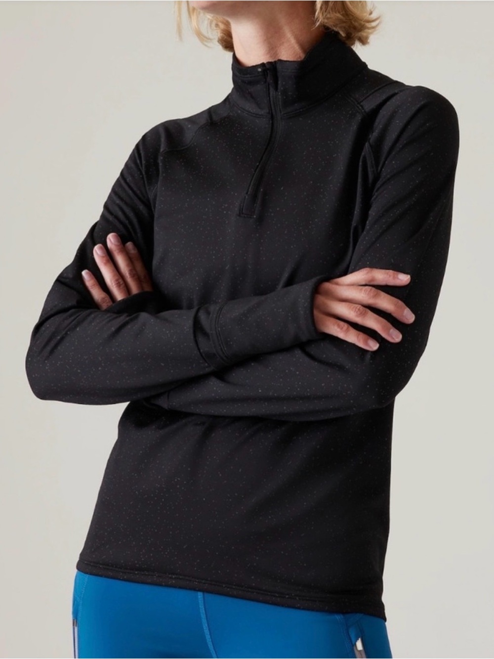 Athleta Whistler Half Zip Sweater Women’s Large Black Reflective Dot Activewear